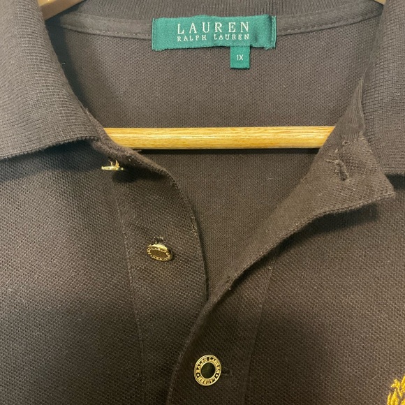 LAUREN RALPH LAUREN sz 1X Women's Crested Polo Short Sleeve Chocolate Brown - Picture 6 of 8